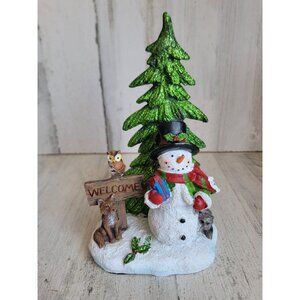 Enchanted Forest resin Snowman and Friends welcome Xmas tree decor figure
